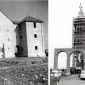 Der Kirchturm links vor und rechts nach dem Weiterbau