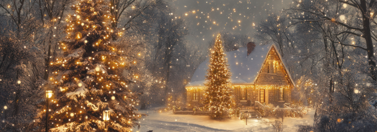 Winterlandschaft mit Weihnachtsbeleuchtung